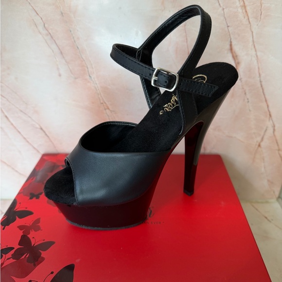 Pleaser Black Leather Platform Heels - Picture 3 of 7